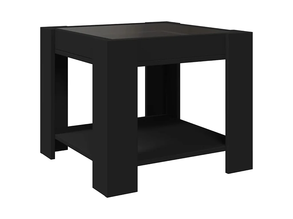 Salontafel met LED 53x53x45 cm bewerkt hout zwart