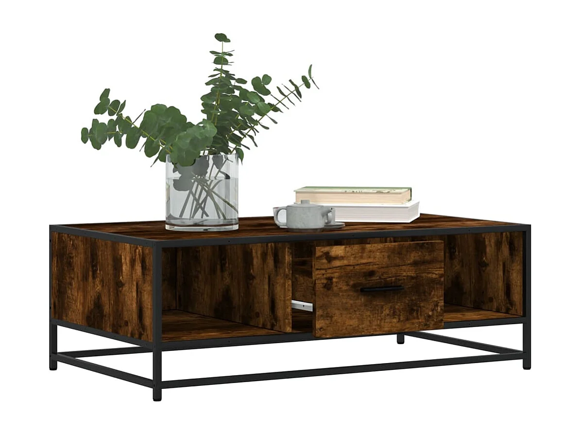 Table basse chêne fumé 100x57x35 cm bois d'ingénierie et métal