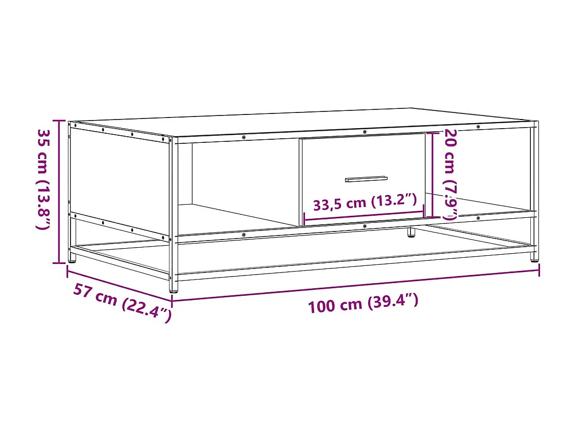 Table basse chêne fumé 100x57x35 cm bois d'ingénierie et métal