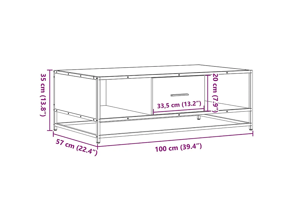 Table basse chêne fumé 100x57x35 cm bois d'ingénierie et métal