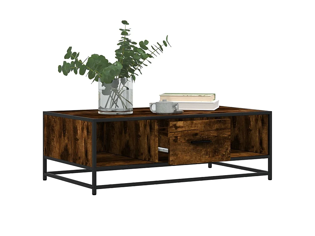 Table basse chêne fumé 100x57x35 cm bois d'ingénierie et métal