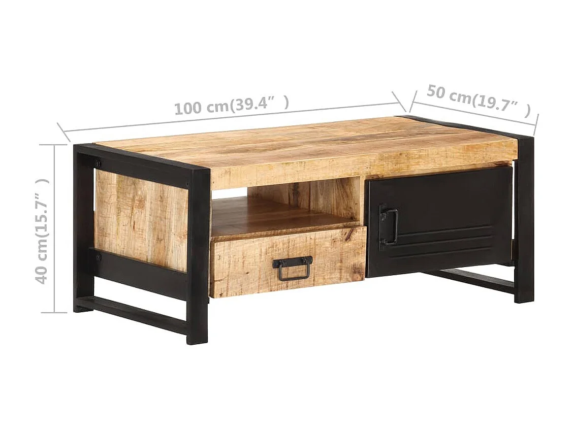 Tavolino da Salotto 100x50x40 cm in Legno Grezzo di Mango