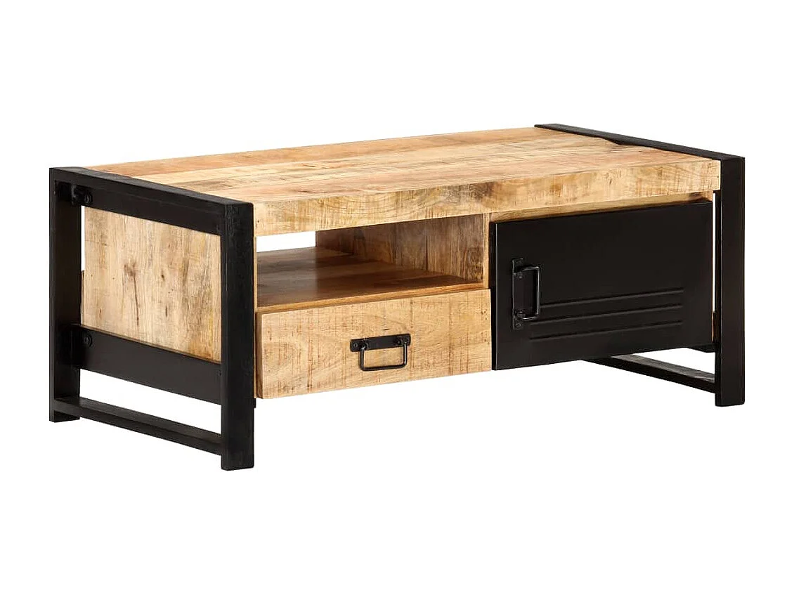 Tavolino da Salotto 100x50x40 cm in Legno Grezzo di Mango
