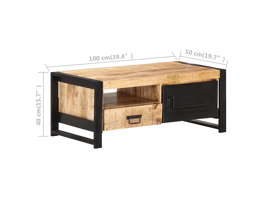 Tavolino da Salotto 100x50x40 cm in Legno Grezzo di Mango