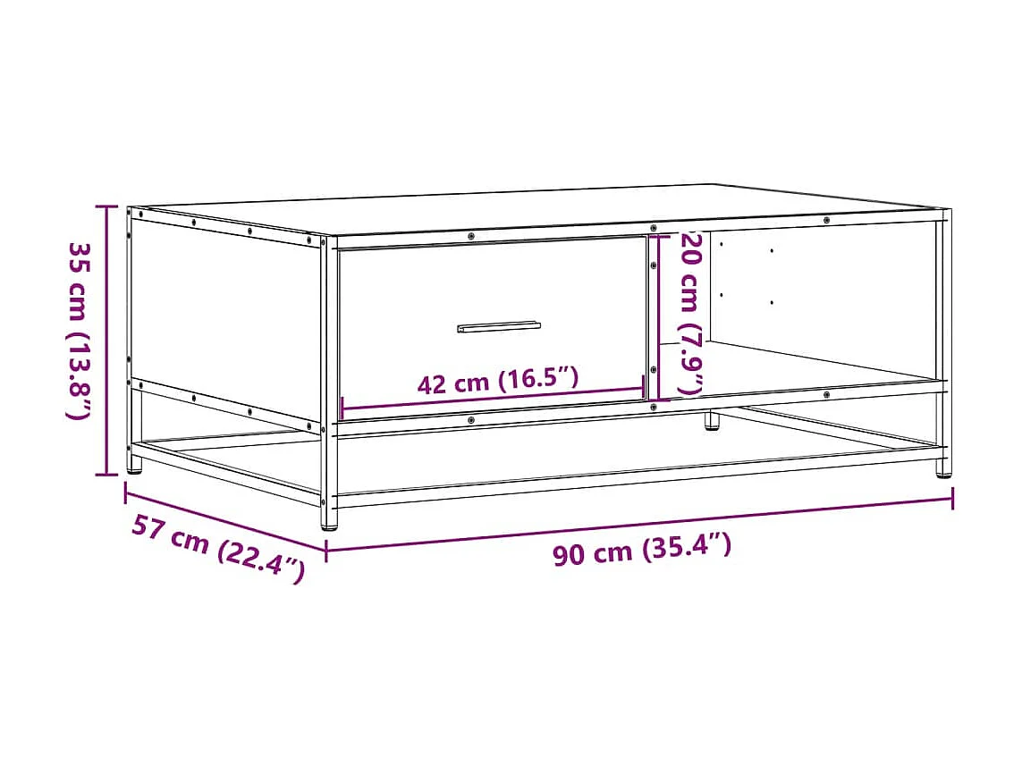 Table basse chêne marron 90x57x35 cm bois d'ingénierie et métal