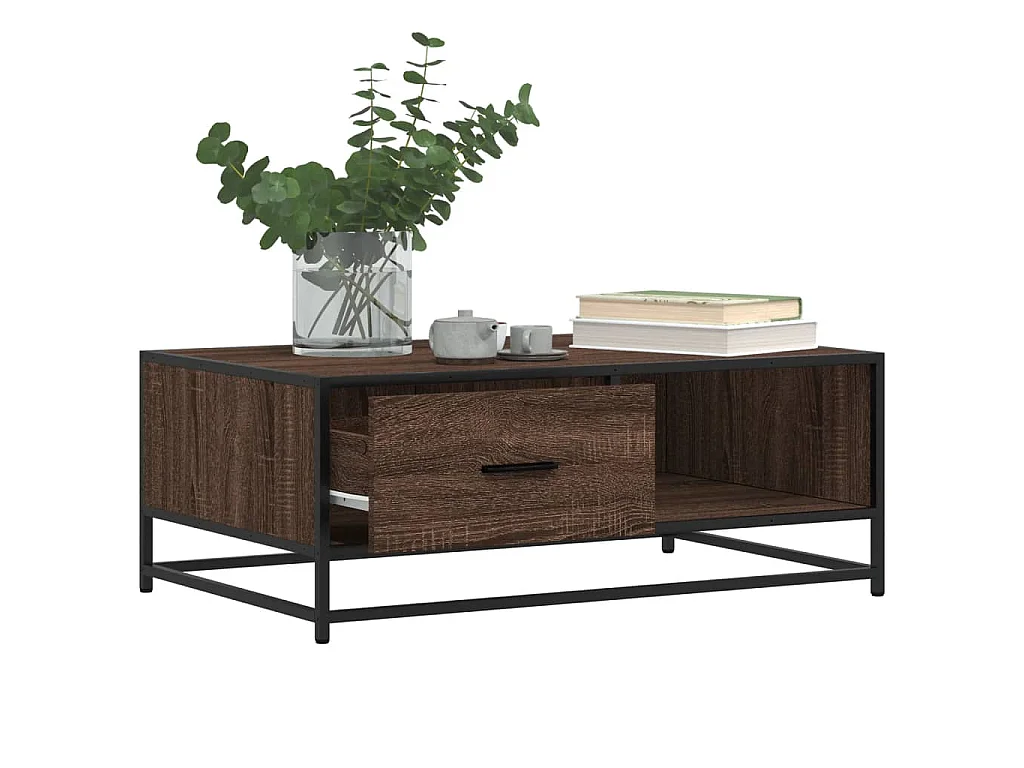 Couchtisch Braun Eichen-Optik 90x57x35 cm Holzwerkstoff Metall