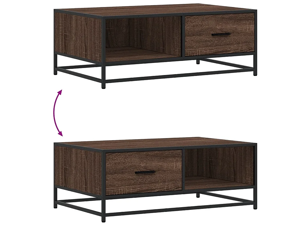 Couchtisch Braun Eichen-Optik 90x57x35 cm Holzwerkstoff Metall