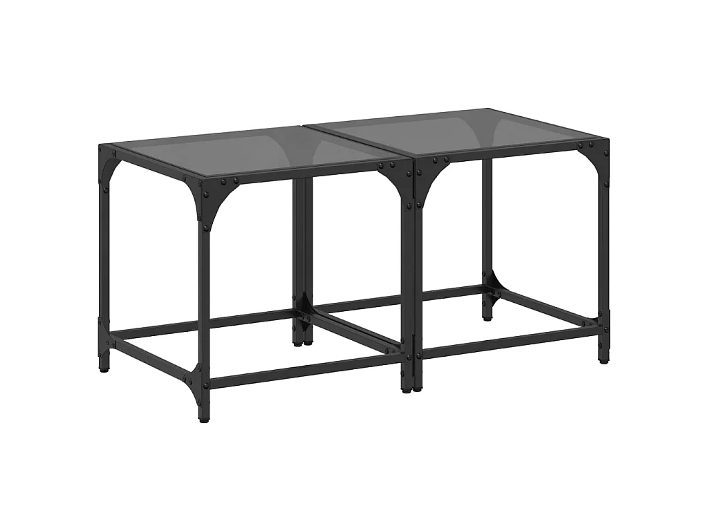 Salontafels 2 st met zwart glazen blad 40x40x40 cm staal