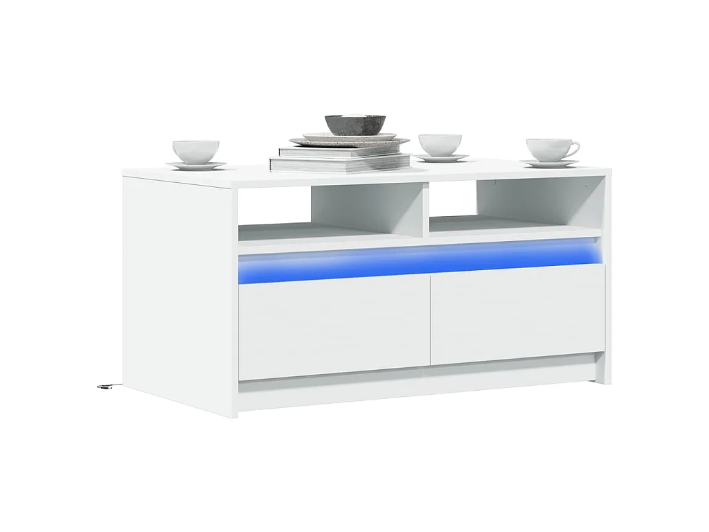 Tavolino da Salotto con Luci LED Bianco in Truciolato