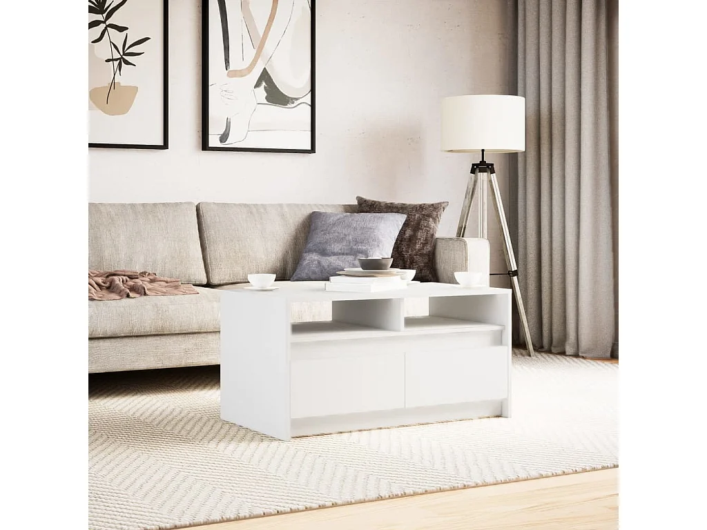 Tavolino da Salotto con Luci LED Bianco in Truciolato