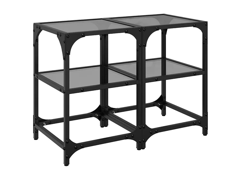Salontafels 2 st met zwart glazen blad 30x30x45 cm staal