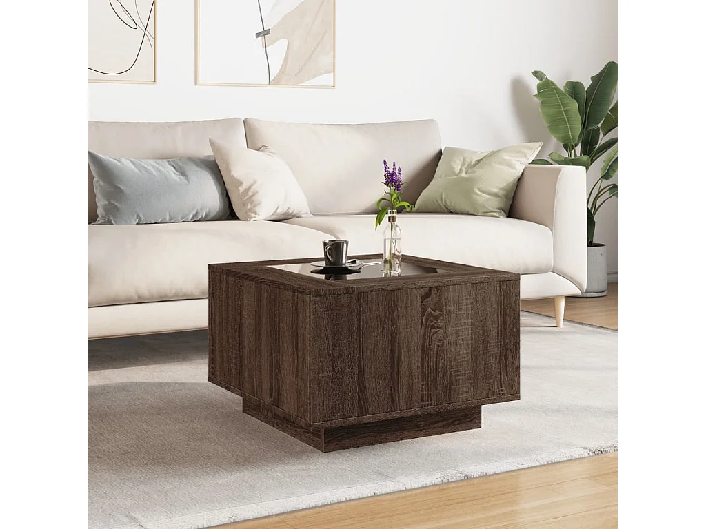 Table basse avec LED chêne marron 60x60x40 cm bois d'ingénierie