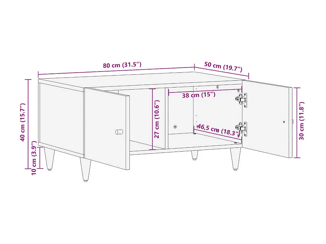 Table basse 80x50x40 cm bois de manguier massif