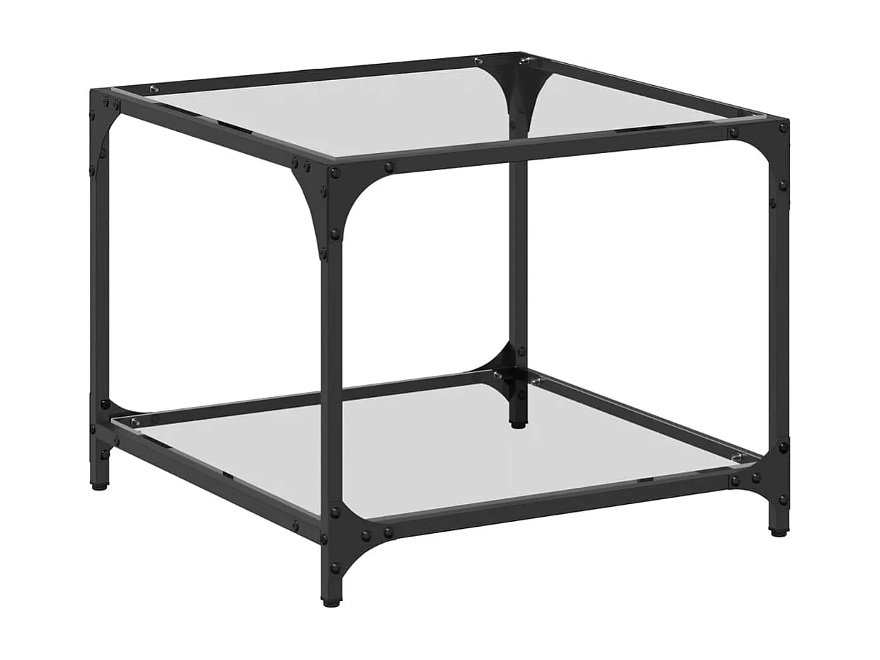 Salontafel met transparant glazen blad 50x50x40 cm staal