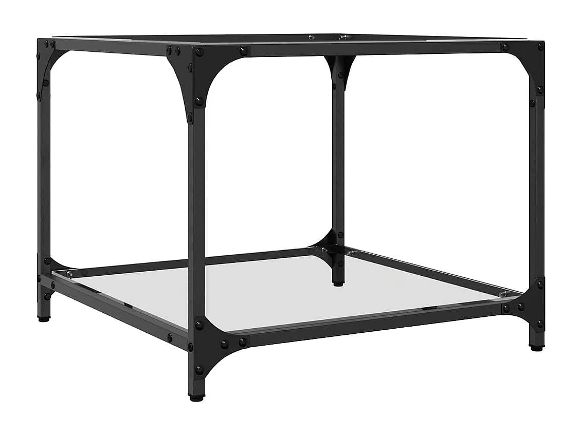 Salontafel met transparant glazen blad 50x50x40 cm staal
