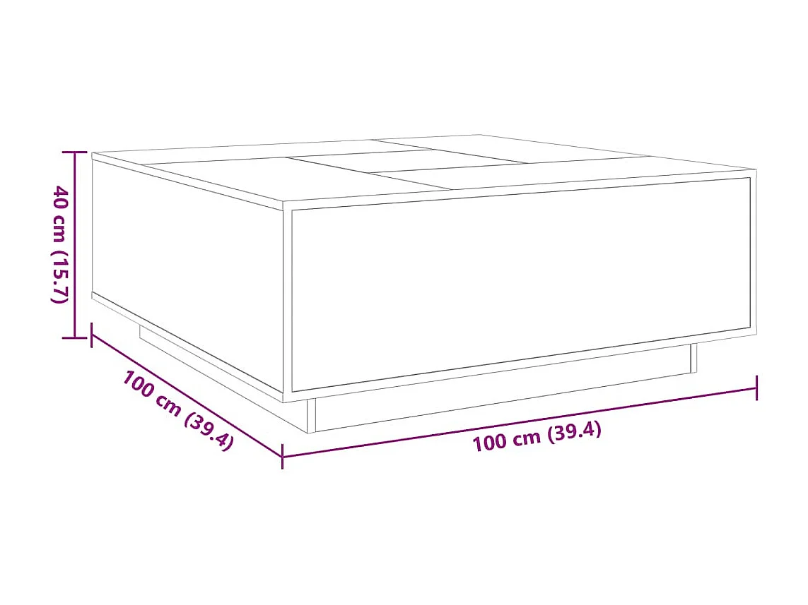 Salontafel met Infinity LED 100x100x40 cm wit