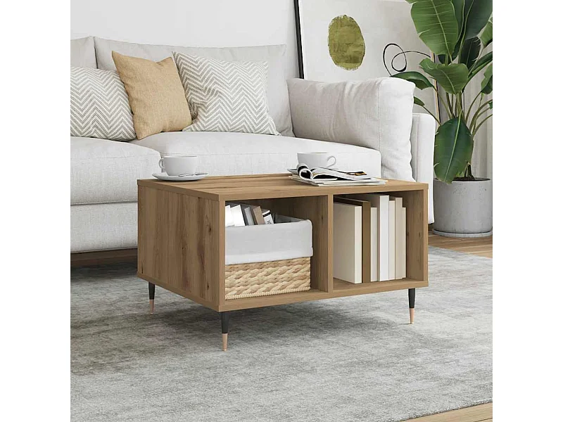 Table basse chêne artisanal 60x50x36,5 cm bois d'ingénierie