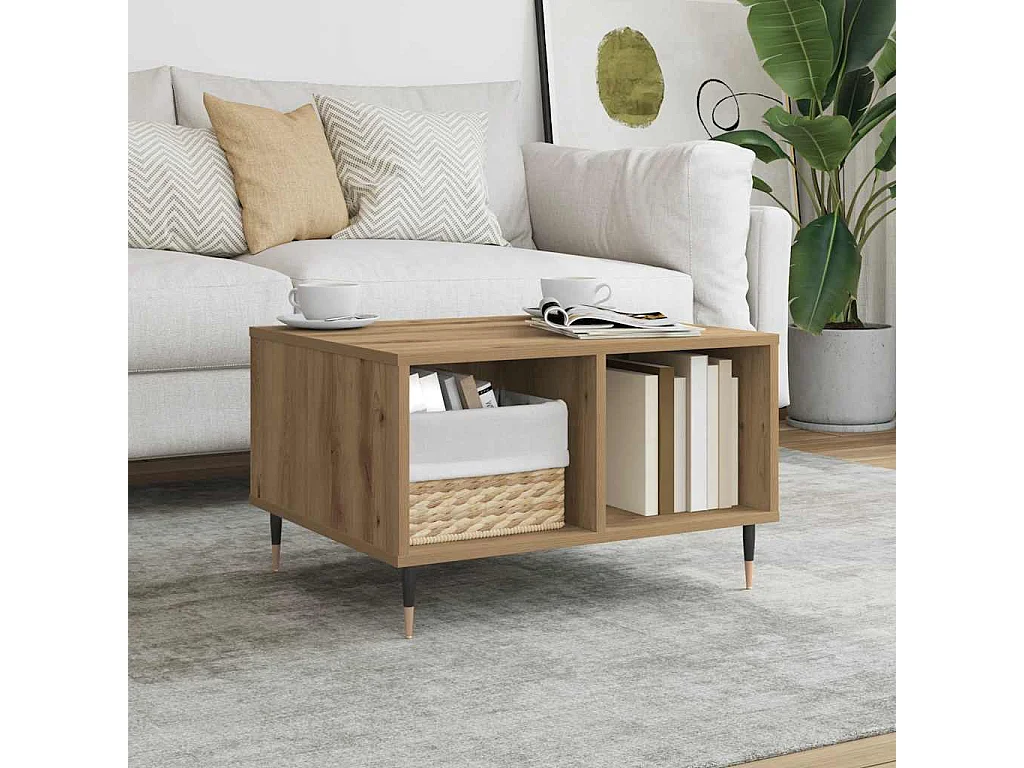 Table basse chêne artisanal 60x50x36,5 cm bois d'ingénierie