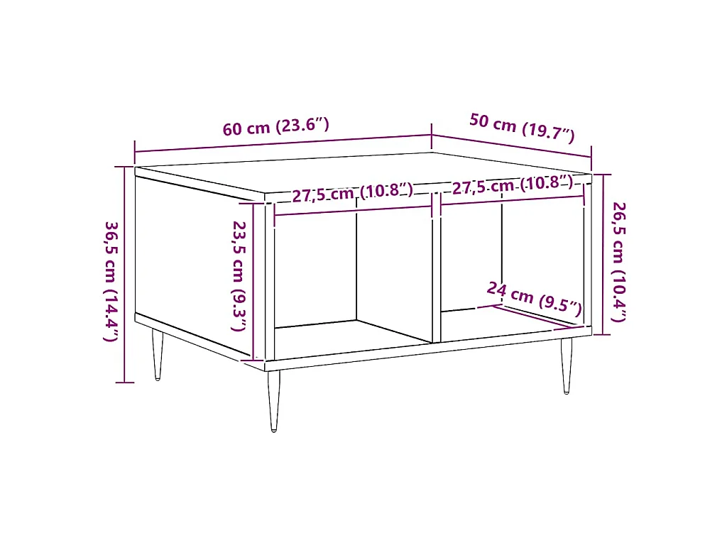 Salontafel 60x50x36,5 cm bewerkt hout artisanaal eikenkleur