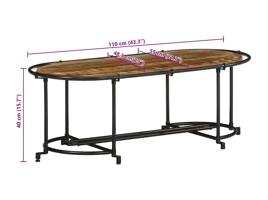 Tavolino da Salotto 110x55x40 cm in Legno Massello di Recupero
