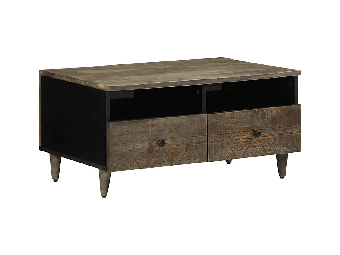 Table basse gris clair 80x54x40 cm bois massif de manguier
