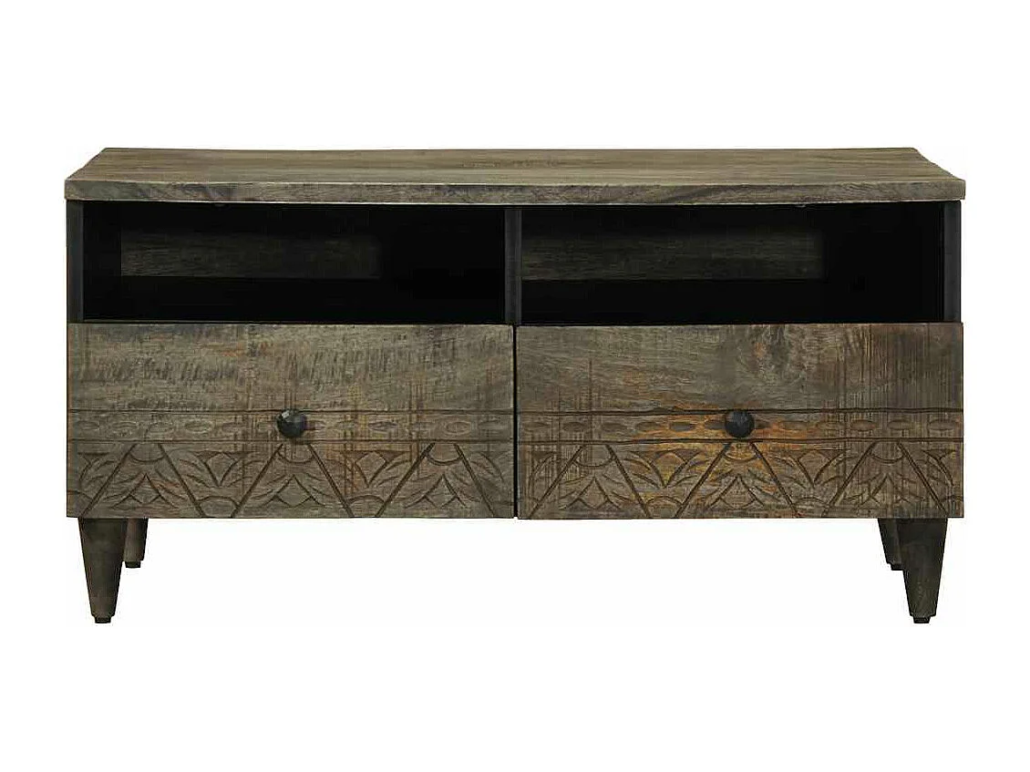 Table basse gris clair 80x54x40 cm bois massif de manguier