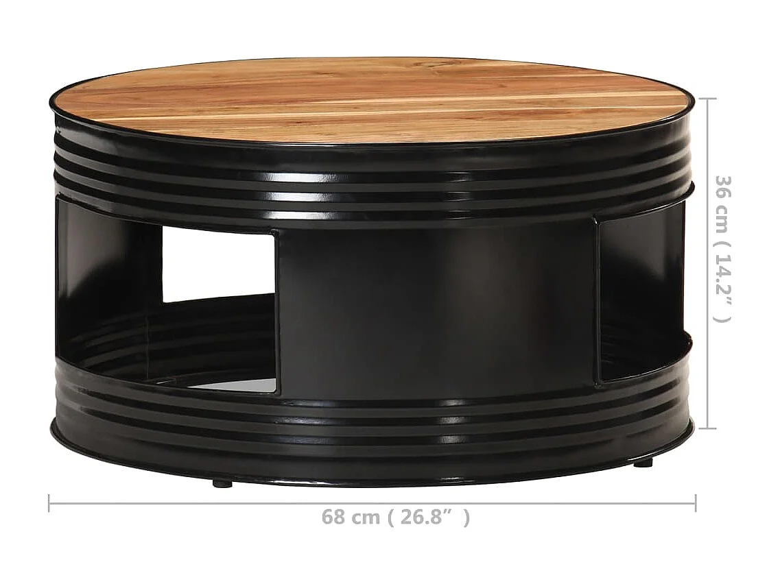 Tavolino da Salotto Nero 68x68x36 cm in Massello di Acacia