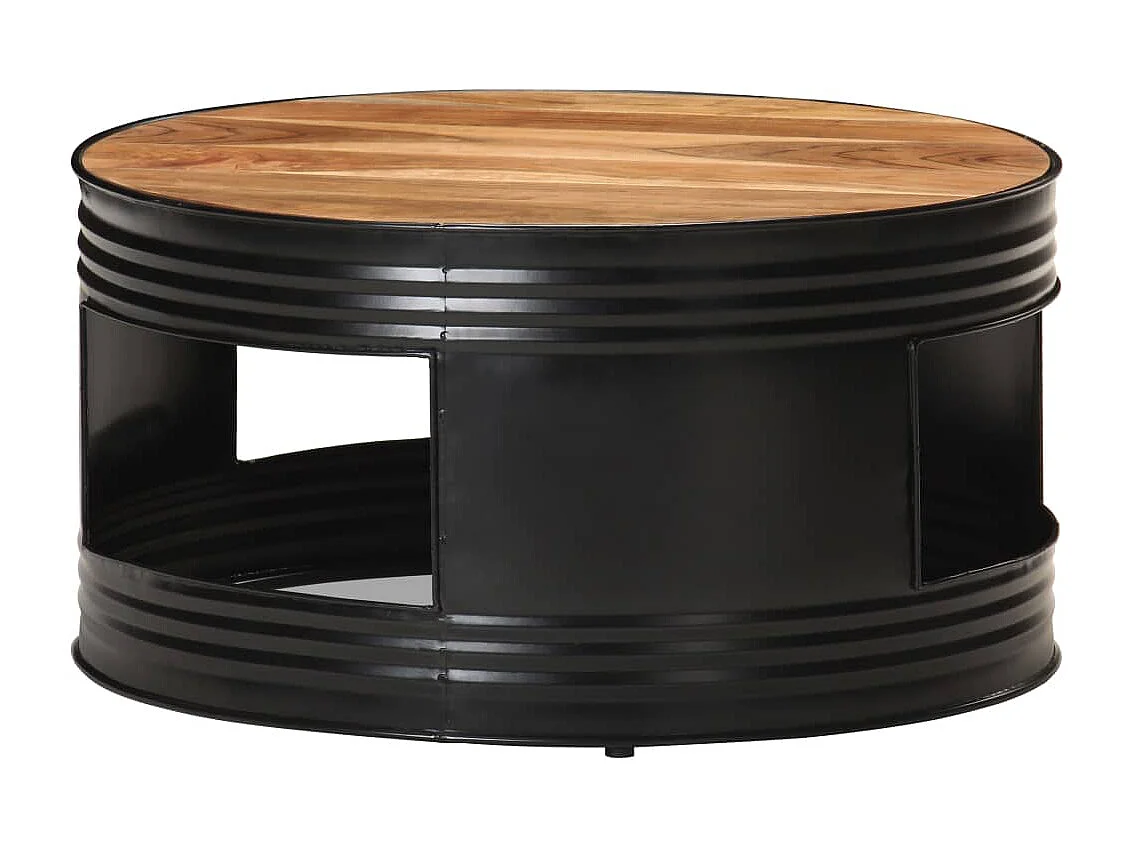 Tavolino da Salotto Nero 68x68x36 cm in Massello di Acacia