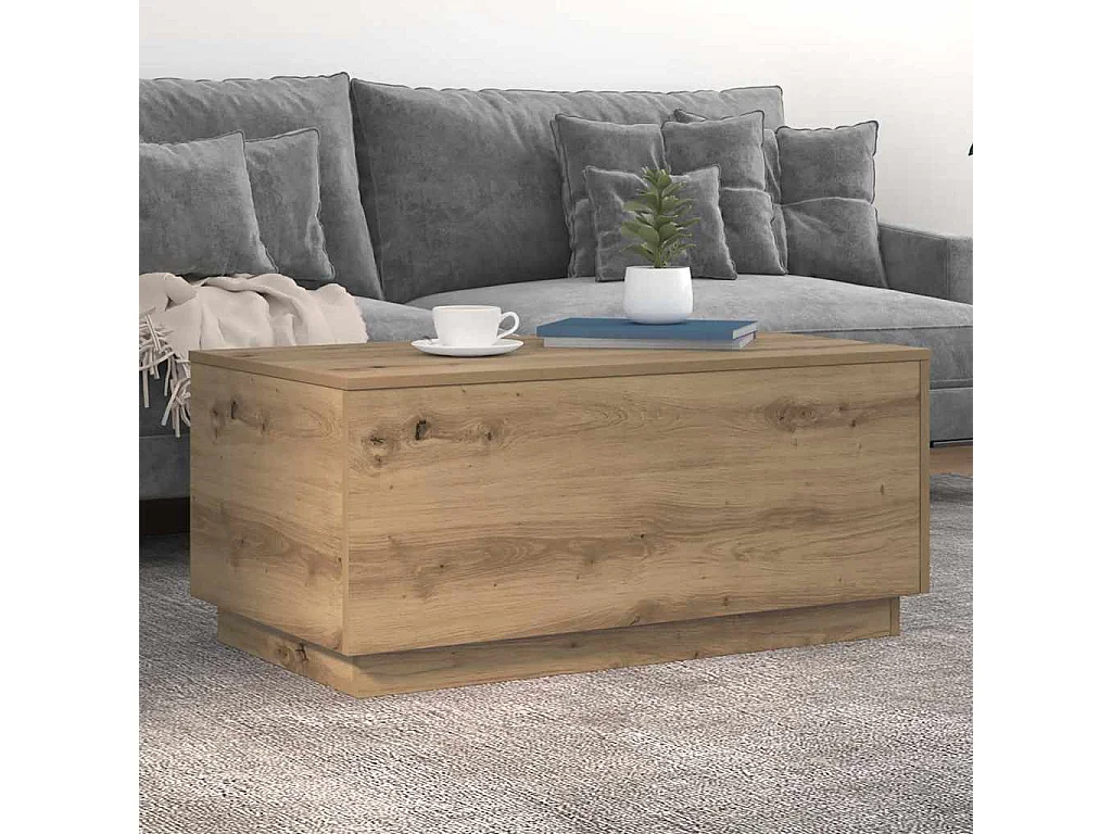 Table basse avec lumières LED chêne artisanal 90x50x40 cm