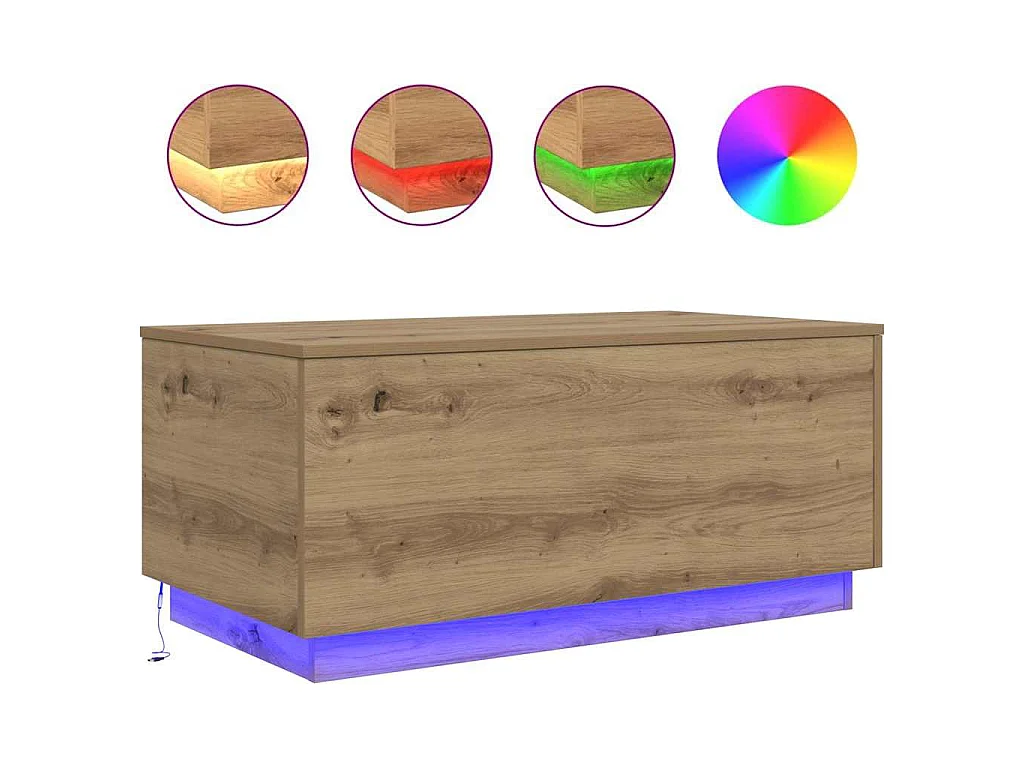 Tavolino da Salotto con Luci LED Rovere Artigianale 90x50x40 cm