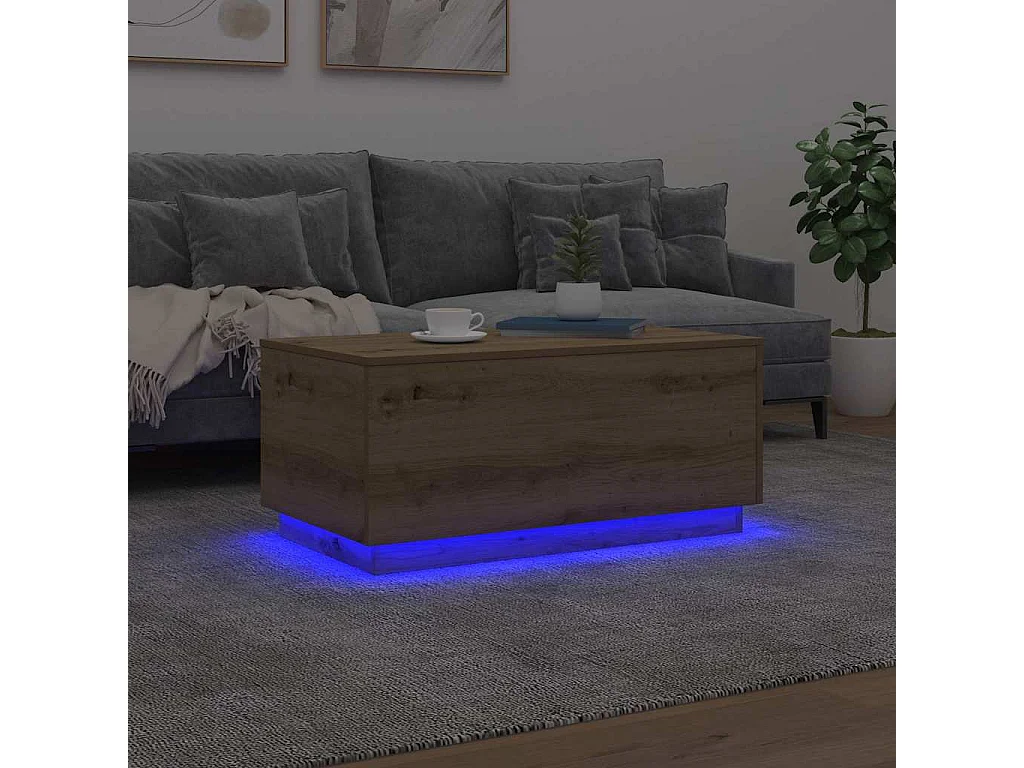 Tavolino da Salotto con Luci LED Rovere Artigianale 90x50x40 cm