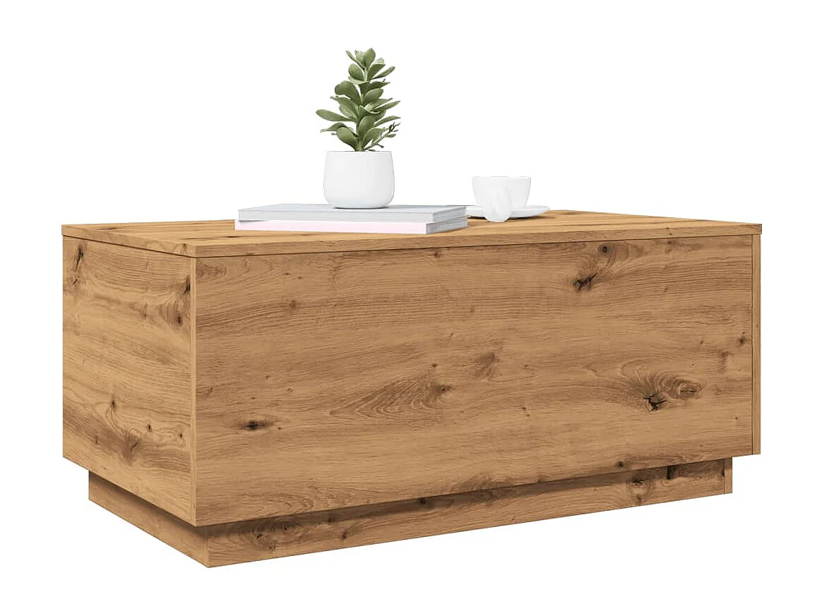 Tavolino da Salotto con Luci LED Rovere Artigianale 90x50x40 cm
