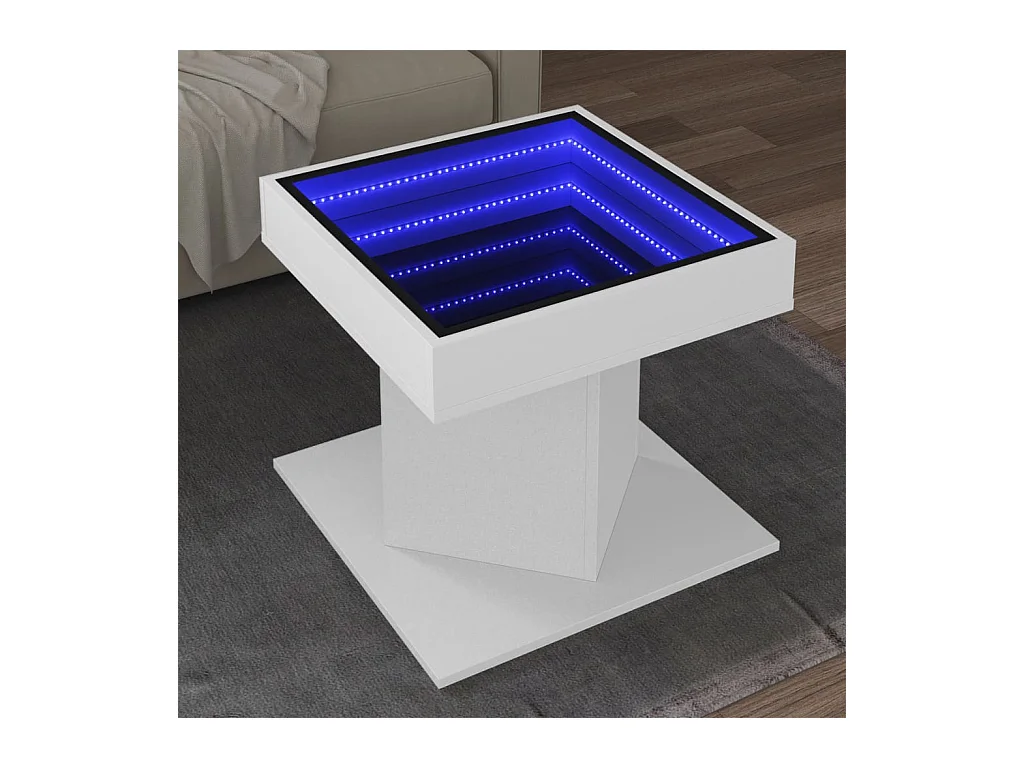 Table basse avec LED blanc 50x50x45 cm bois d'ingénierie