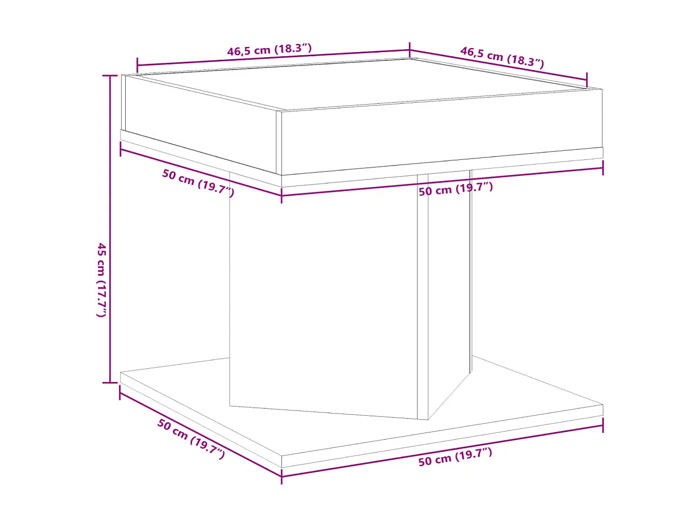Table basse avec LED blanc 50x50x45 cm bois d'ingénierie
