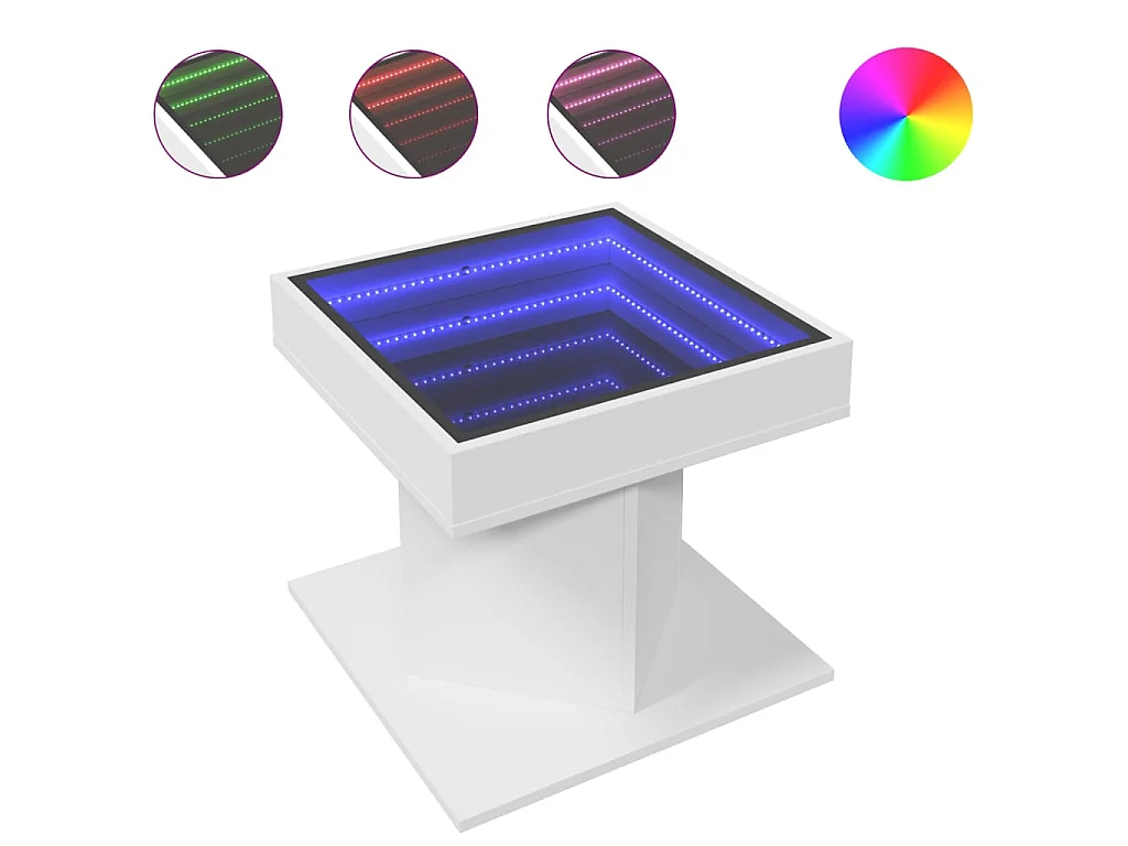 Tavolino Salotto con LED Bianco 50x50x45 cm Legno Multistrato