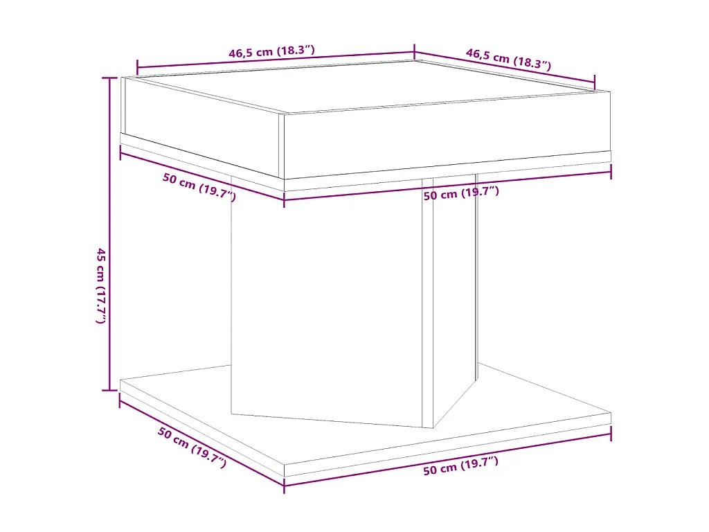 Tavolino Salotto con LED Bianco 50x50x45 cm Legno Multistrato