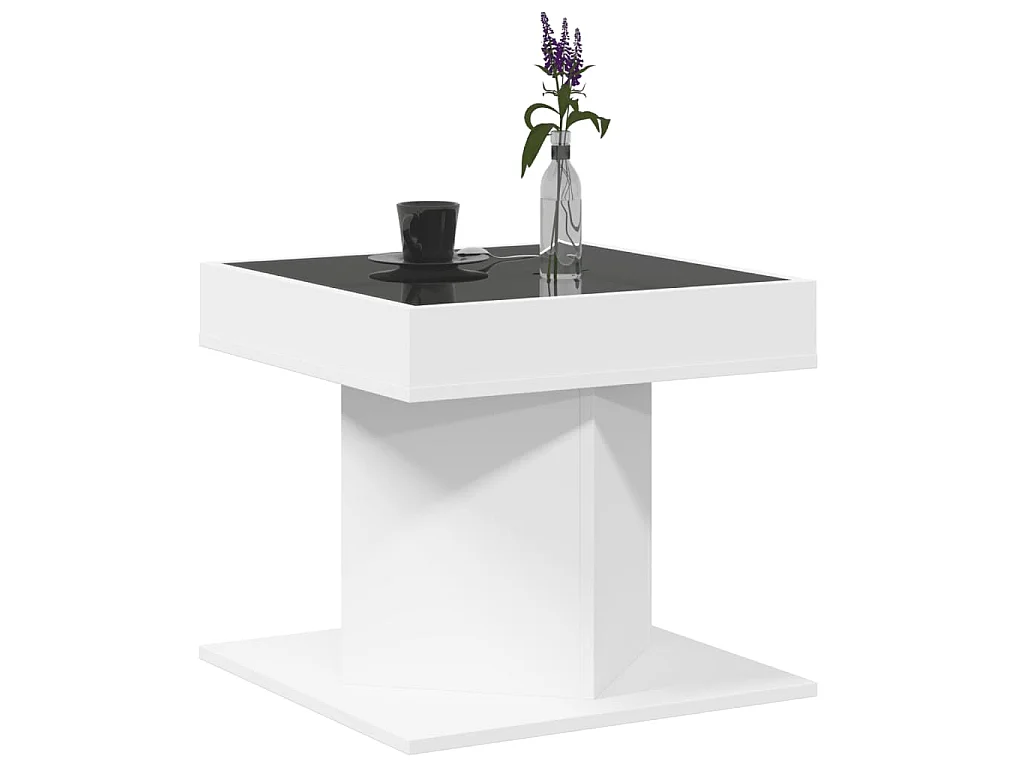 Tavolino Salotto con LED Bianco 50x50x45 cm Legno Multistrato