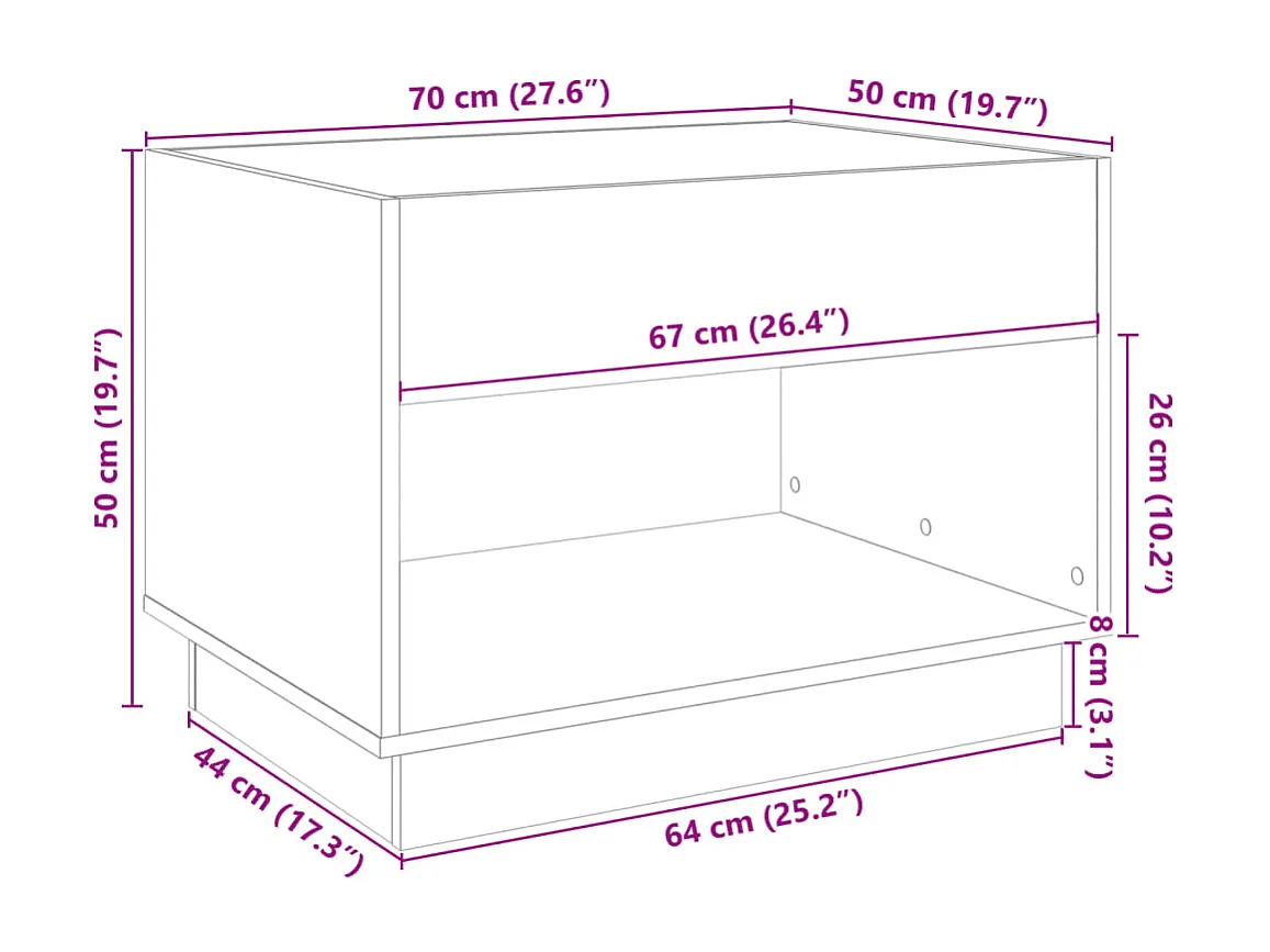 Table basse avec LED infini chêne marron 70x50x50 cm