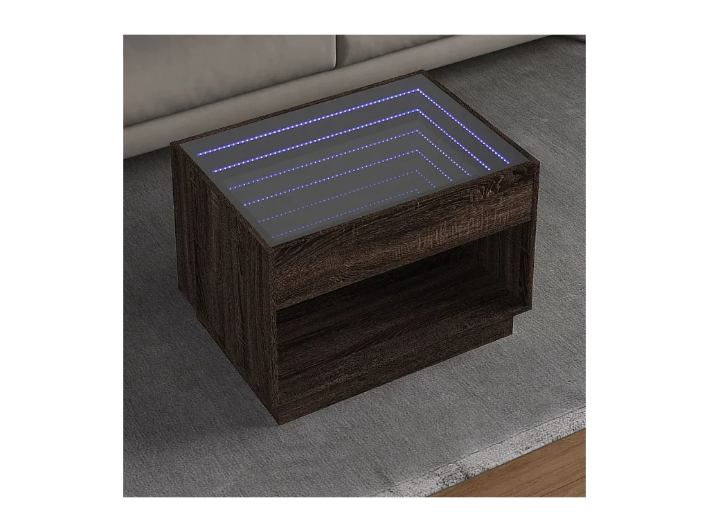 Table basse avec LED infini chêne marron 70x50x50 cm