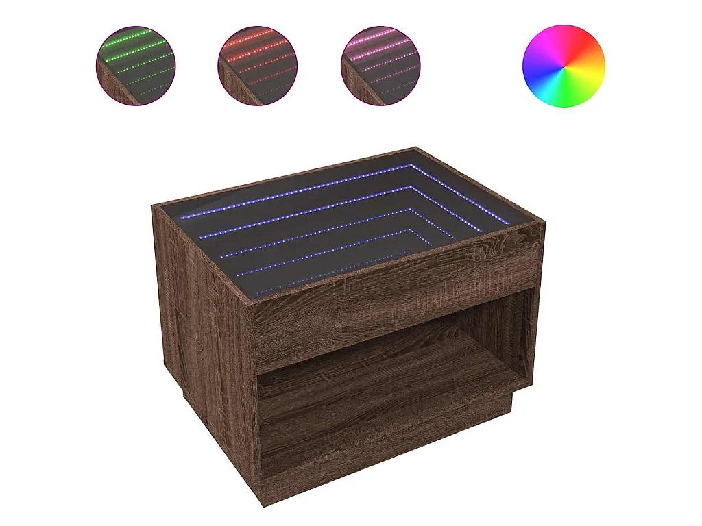 Table basse avec LED infini chêne marron 70x50x50 cm
