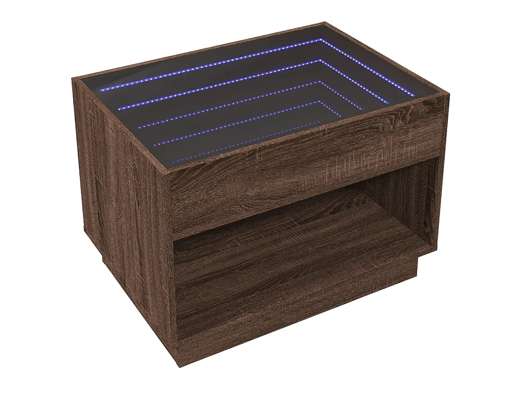 Table basse avec LED infini chêne marron 70x50x50 cm