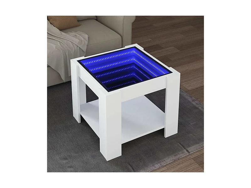 Table basse avec LED blanc 53x53x45 cm bois d'ingénierie