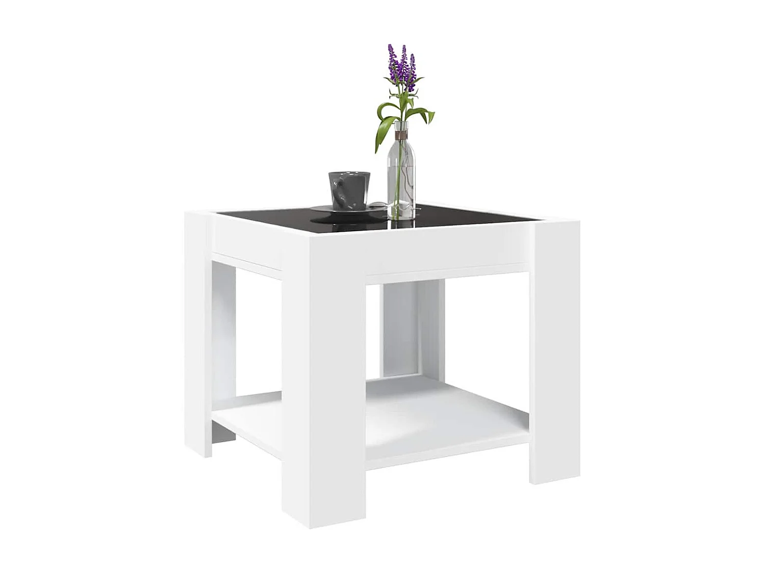 Table basse avec LED blanc 53x53x45 cm bois d'ingénierie