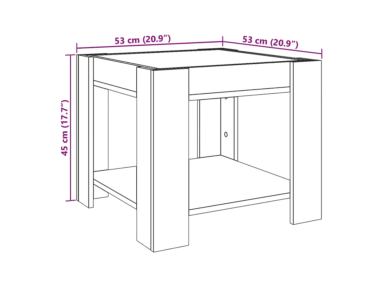 Salontafel met LED 53x53x45 cm bewerkt hout wit