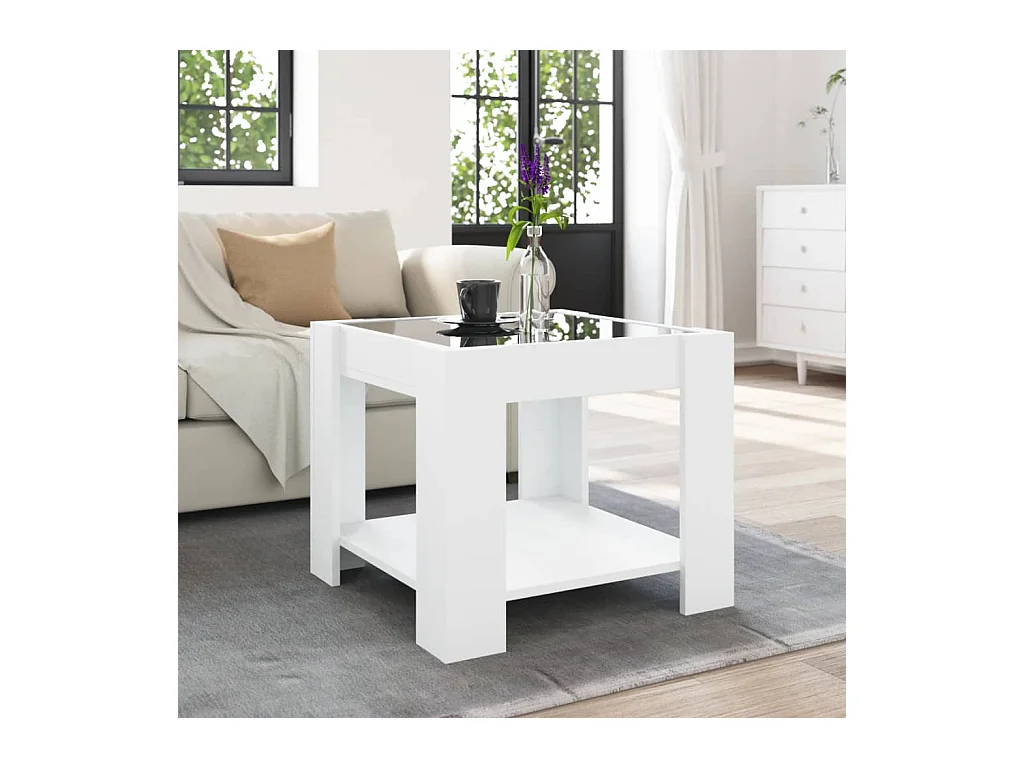 Salontafel met LED 53x53x45 cm bewerkt hout wit