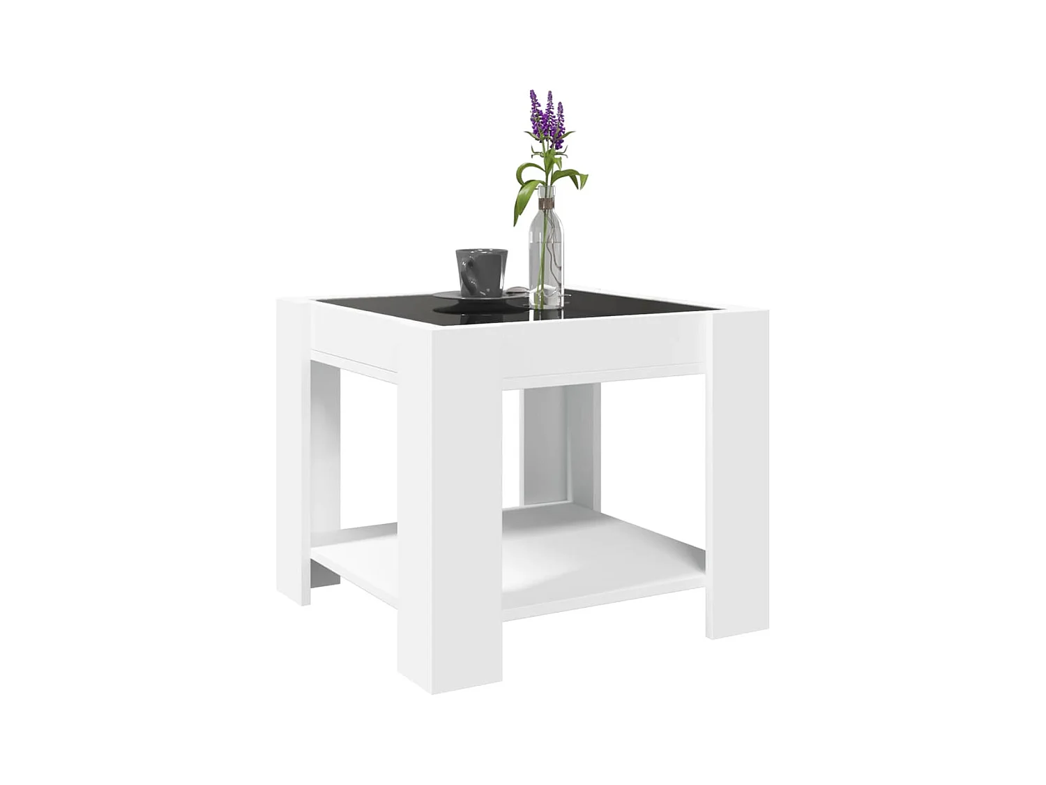 Salontafel met LED 53x53x45 cm bewerkt hout wit