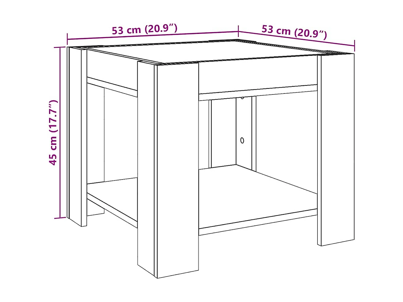 Table basse avec LED blanc 53x53x45 cm bois d'ingénierie