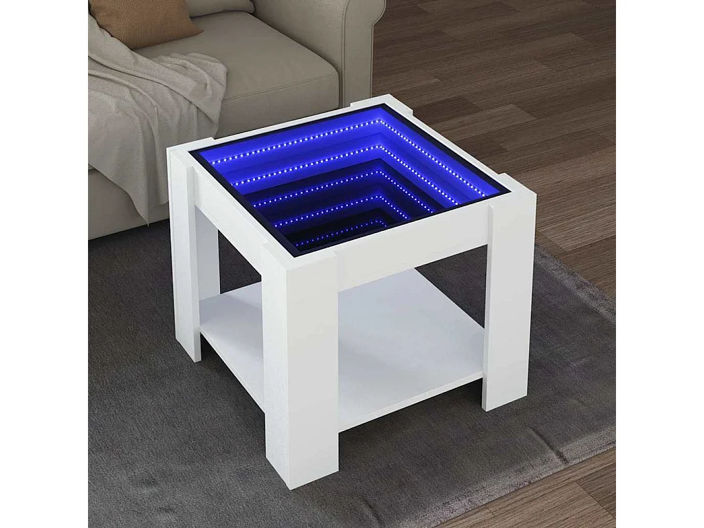 Mesa de centro c/ LEDs 53x53x45 cm derivados de madeira branco