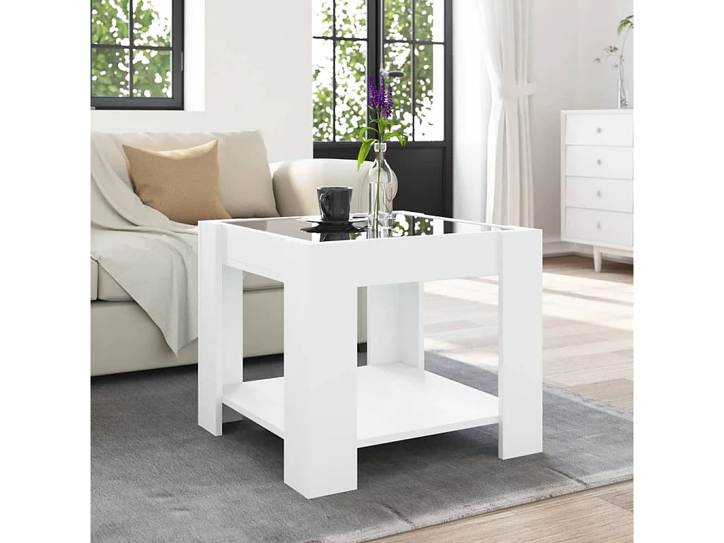 Mesa de centro c/ LEDs 53x53x45 cm derivados de madeira branco