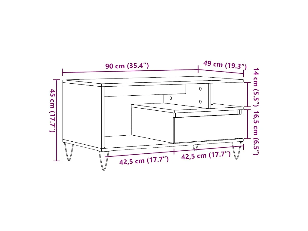 Tavolino da Salotto Legno Antico 90x49x45 cm Legno Multistrato